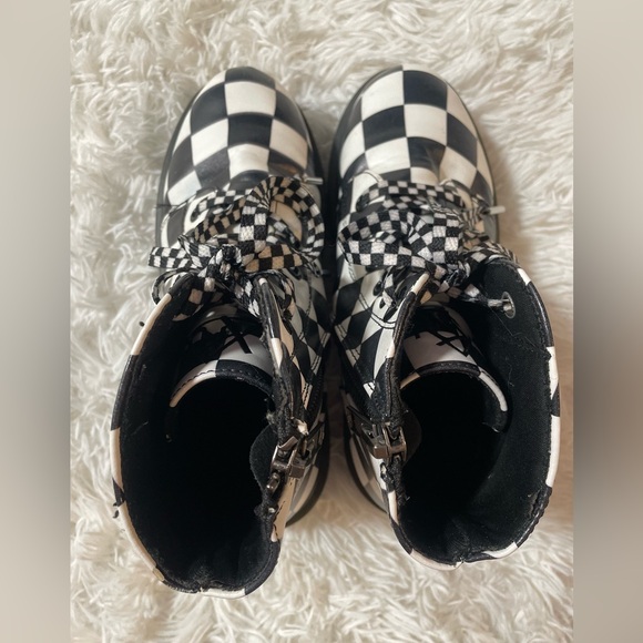 YRU Slayer Checkered Goth Emo Punk Scene Y2K Platform Combat Boots Black White 8 - Picture 10 of 11